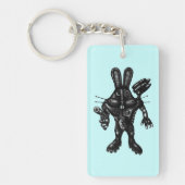 Grappig coole cyborg bunny pen inkt tekening kunst sleutelhanger (Voorkant)