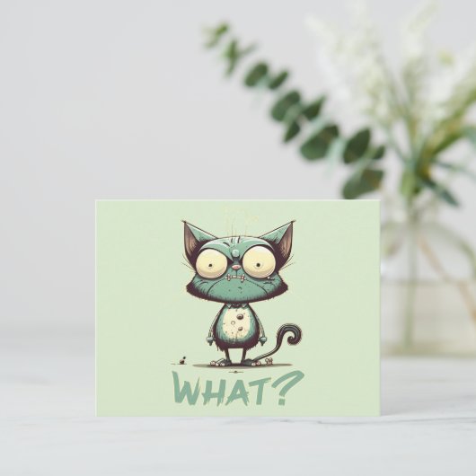 Grappig Crazy Cat "Wat?" Briefkaart (Staand voorkant)