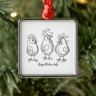 Grappig Crazy Chickens Line Art gepersonaliseerd T Metalen Ornament
