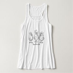 Grappig Crazy Chickens Line Art gepersonaliseerd T Tanktop