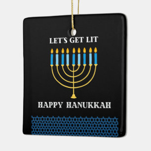 Grappig Cute Blauwe Hanukkah Menorah Ontwerp Keramisch Ornament