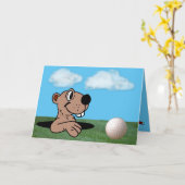 Grappig, Cute Gopher en Golf Ball-Vaderdag Kaart (Gele Bloem)