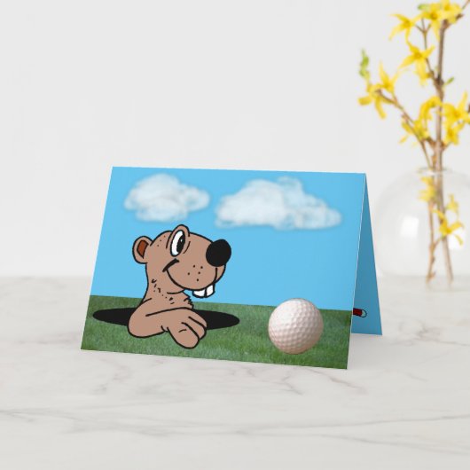 Grappig, Cute Gopher en Golf Ball-Vaderdag Kaart (Gele Bloem)
