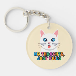 Grappig Cute Kat T-Shirt - Geen Gedachten Alleen V Sleutelhanger