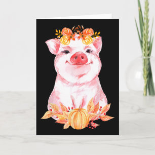 Grappig Cute Varken Bloemig Herfst Boerderij Dier  Kaart