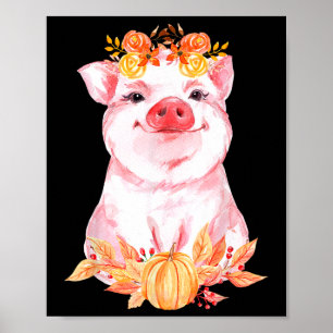 Grappig Cute Varken Bloemig Herfst Boerderij Dier Poster