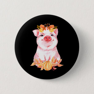 Grappig Cute Varken Bloemig Herfst Boerderij Dier Ronde Button 5,7 Cm