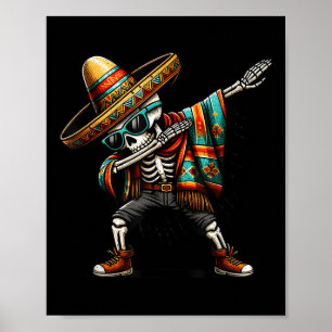 Grappig Dabbing Mexicaans skelet Poncho Cinco de M Poster