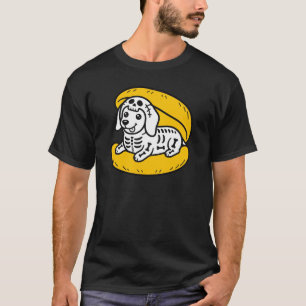Grappig dachshond Halloween skelet hotdog kostuum T-shirt