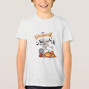 Grappig Dancing Skeleton & Pumpkins Gelukkig Hallo Tri-Blend Shirt