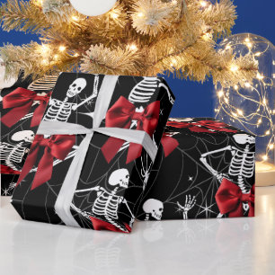 Grappig Dancing Skelton en Red Bow Wrapping Paper Cadeaupapier