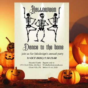 Grappig Dansend Zwart Skelet Halloween Feest Kaart