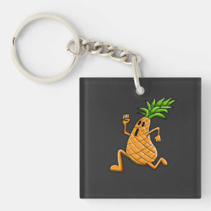 Grappig Dansende Ananas Stripfiguur Sleutelhanger