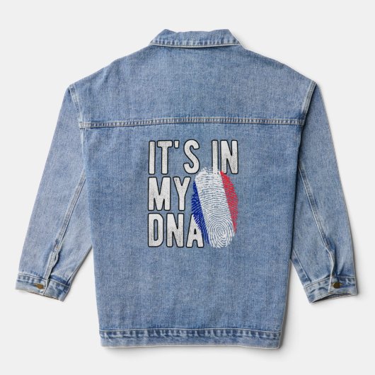 Grappig dat het in mijn DNA France vlag Vingerafdr Denim Jacket (Achterkant)