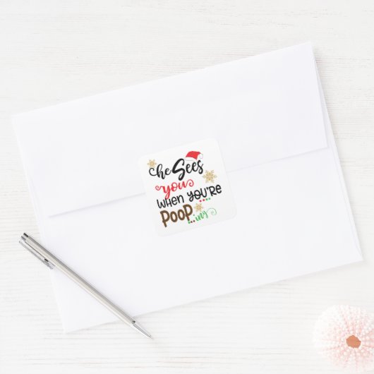 grappig dat hij je ziet als je poopt. vierkante sticker (Envelop)