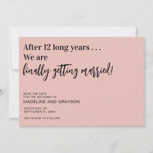 Grappig dat je eindelijk de datum verdeelt save the date (Voorkant)