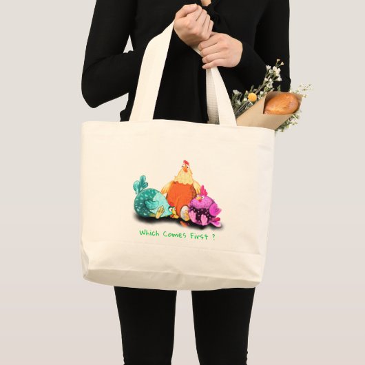 Grappig dat kippen eieren wachten tot ze naar Hatc Grote Tote Bag (Voorkant (product))