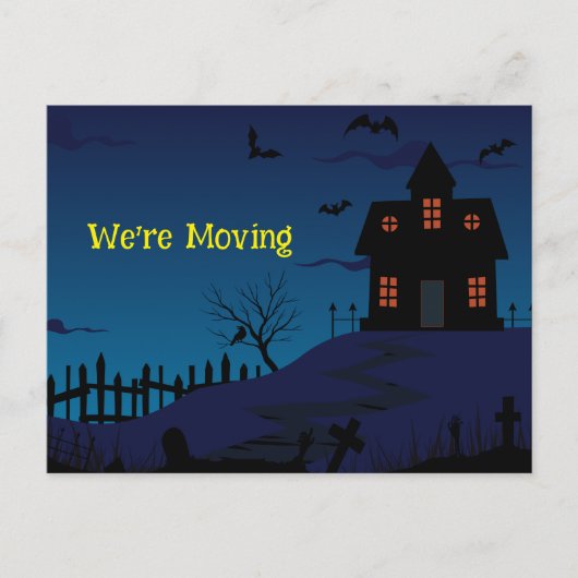 Grappig dat we Bewegende spookhuis blauwe achtergr Aankondigingskaart (Voorkant)