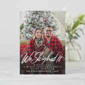 Grappig dat we het script kerstfoto hebben gemaakt feestdagenkaart (Staand voorkant)