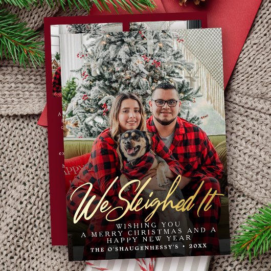 Grappig dat we het script kerstfoto hebben gemaakt folie feestdagenkaart