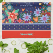 Grappig dat ze gelooft vermoeid citaat bloemige ha theedoek (Gevouwen)