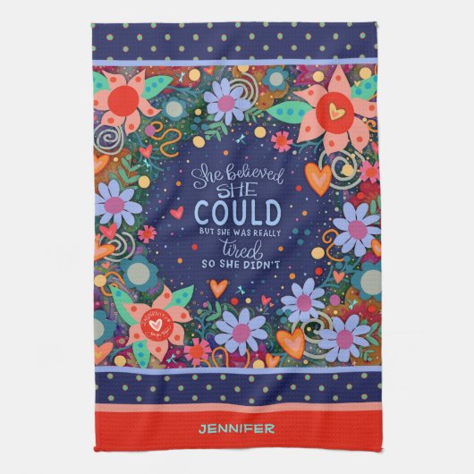 Grappig dat ze gelooft vermoeid citaat bloemige ha theedoek (Verticaal)