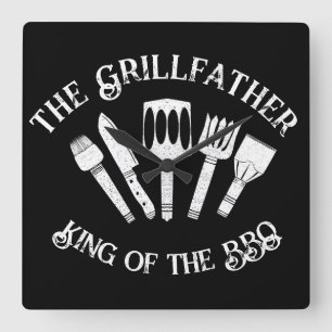Grappig "De Grillfather: Grappig BBQ Gift Vierkante Klok