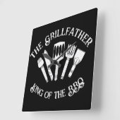 Grappig "De Grillfather: Grappig BBQ Gift Vierkante Klok (Hoek)