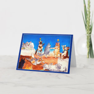 Grappig de partijwenskaart van Kerstmis van de Kat Feestdagen Kaart