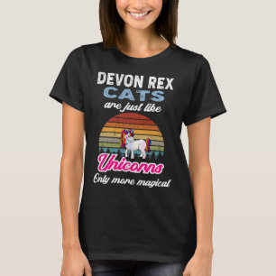 Grappig Devon Rex Cat Design Retro Eenhoorn T-shirt