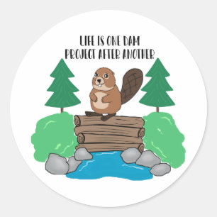 Grappig dier drukke beverdamproject ronde sticker