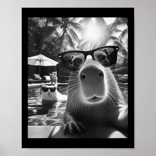 Grappig Dierenzwembad Capybara Selfie met ca Poster (Voorkant)