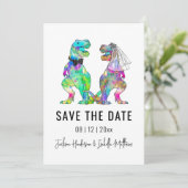 Grappig Dinosaur Thema Bruiloft Save The Date (Staand voorkant)