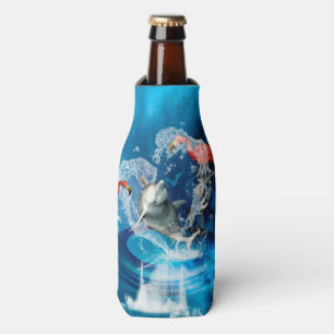 Grappig dolfijn die door een hart springt flesjeskoeler