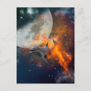 Grappig dolfijn in het universum briefkaart