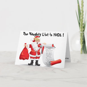 Grappig Donald Trump-kerstman met een lijst van au Feestdagen Kaart