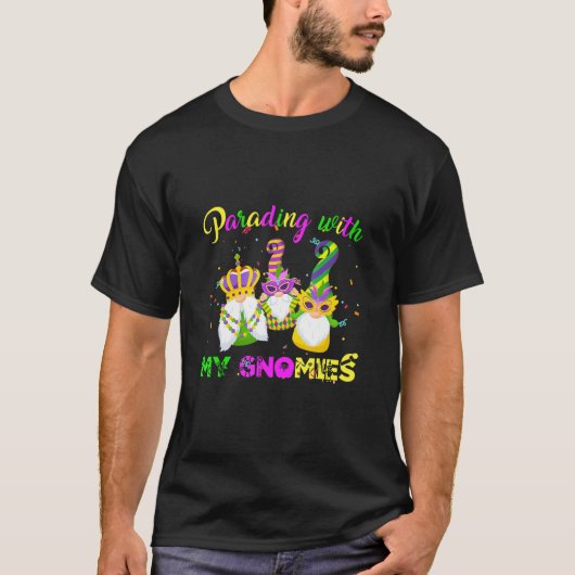 Grappig drie gnomen Mardi Gras die met m'n gno par T-shirt (Voorkant)