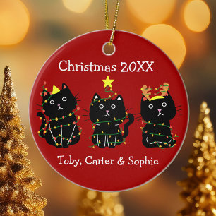 Grappig Drie kerstlampjes met kerstlampjes Keramisch Ornament