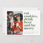 Grappig Drink Bierpaar Foto Kerstmis Feestdagenkaart (Voorkant)