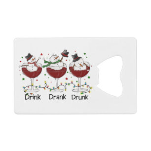 Grappig "Drink, Drink, Drink" Snowman en Wine Kredietkaart Flessenopener