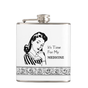Grappig Drink Quote Retro Woman Alcohol Medicine Heupfles