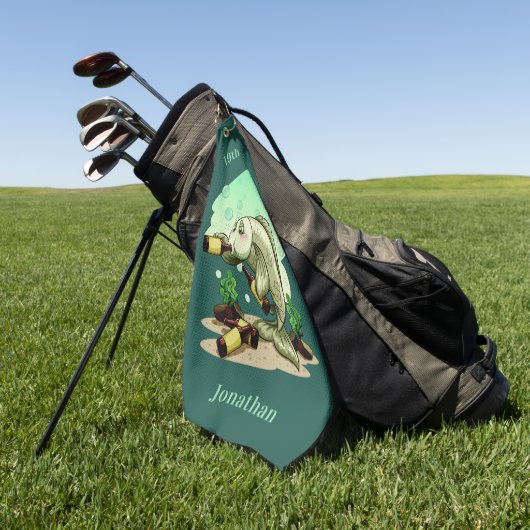 Grappig Drink vistekst en kleur golfhanddoek (Groen)