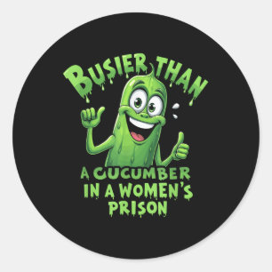 Grappig drukker dan een komkommer in een vrouwenge ronde sticker