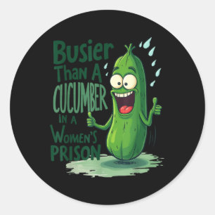 Grappig drukker dan een komkommer in een vrouwenge ronde sticker