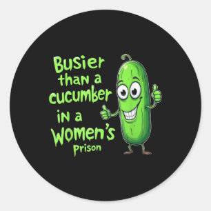 Grappig drukker dan een komkommer in een vrouwenge ronde sticker