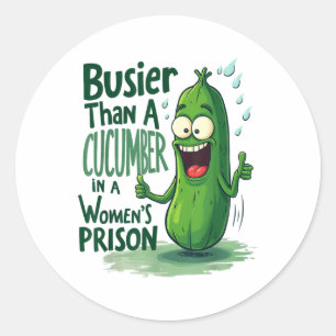 Grappig drukker dan een komkommer in een vrouwenge ronde sticker