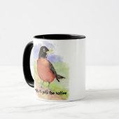 Grappig, Early Bird krijgt de Coffee Robin Mok (Voorkant links)