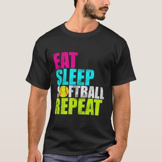 Grappig Eat Slaap Softball T-shirt (Voorkant)