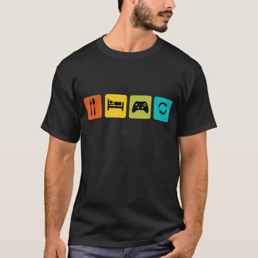 Grappig Eat Sleep Game Herhaal T voor Video Games T-shirt (Voorkant)