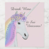 Grappig Eenhoorn Roze Wijn Label Etiket (Enkel label)